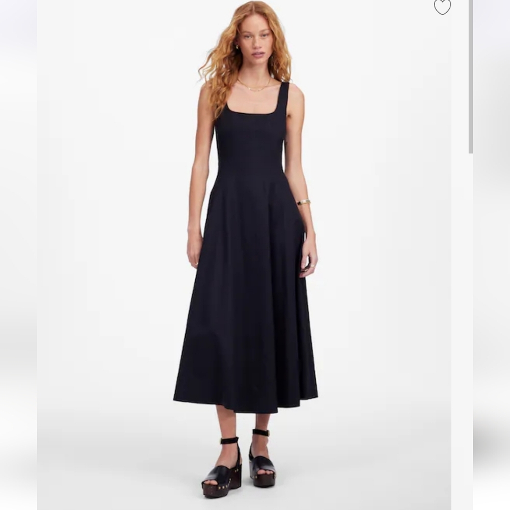 Madewell Seamed Squareneck Midi Dress - jet black